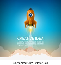 Space rocket launch. Rocket background, Rocket product cover, Startup creative idea, Vector illustration