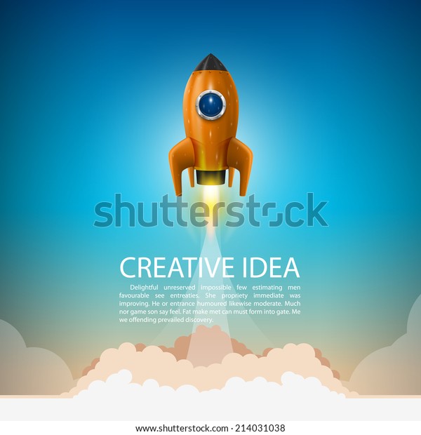 Space rocket launch.\
Rocket background, Rocket product cover, Startup creative idea,\
Vector illustration