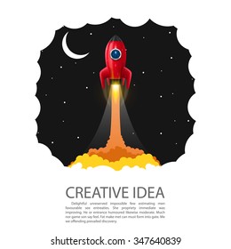 Space rocket launch banner. Startup creative idea,  Vector illustration
