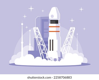 Space rocket launch. Concept for business startup or software. Vector illustration