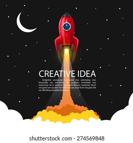 Space rocket launch, Creative idea, Rocket background, Vector illustration