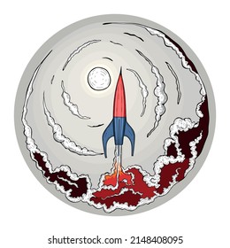 Space rocket launch and flies
