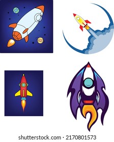 Space rocket launch and flies. Rocket ship retro vintage vector illustration pace rocket start up launch symbol  Rocket Launching Cartoon Vector Icon Illustration. Technology Transportation Icon 