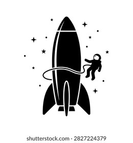 Space Rocket Launch with Floating Astronaut Silhouette