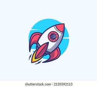 Space rocket launch and fly. Vector illustration of cartoon rocket logo icon.