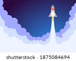 Space rocket launch. Flying spacecraft ship, aerospace shuttle start, aerospace rocket launching. Development concept vector illustration. Illustration launch rocket, spaceship flight