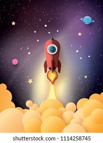 Space Rocket Launch Galaxy Paper Art Stock Vector (Royalty Free) 1113315041