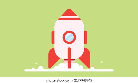 Space rocket launch from ground. Rocket take off concept. Flat design vector illustration