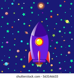 Space rocket launch. Illustration of rocket flight. Space trip. Project development. Creative idea vector illustration