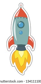 Space rocket launch. illustration of starting space rocket with smoke clouds on dark night sky background.