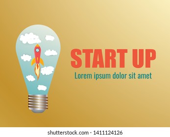 Space rocket launch in light bulb,New project start up concept. Creative idea