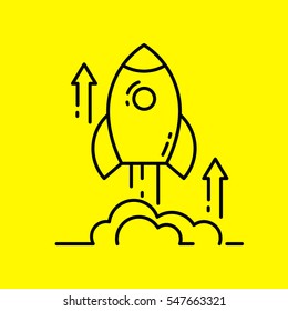 Space rocket launch line icon. Concept of new business project start up and development process. Vector illustration.