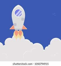 Space rocket launch object on blue background, vector illustration