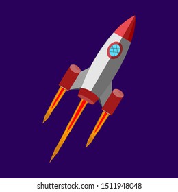 space rocket launch. The project starts the Solar System's rocket and text space. blue background