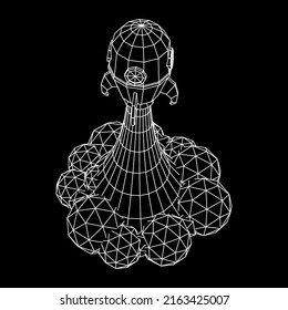 Space Rocket Launch Ship. Concept of business product on a market. Wireframe low poly mesh vector illustration