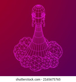 Space Rocket Launch Ship. Concept of business product on a market. Wireframe low poly mesh vector illustration