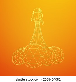 Space Rocket Launch Ship. Concept of business product on a market. Wireframe low poly mesh vector illustration