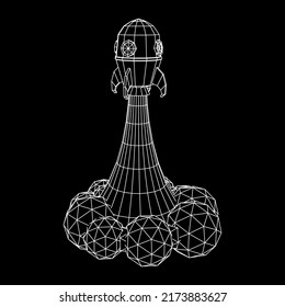 Space Rocket Launch Ship. Concept of business product on a market. Wireframe low poly mesh vector illustration