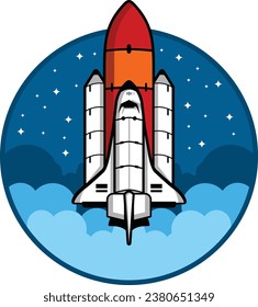 Space rocket launch. Rocket ship retro vintage vector illustration.