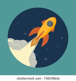 Space rocket launch, ship, vector. Start up concept illustration of a business product on the market.