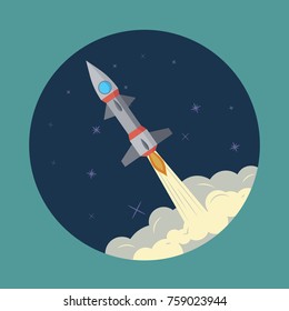 Space rocket launch, ship, vector. Start up concept illustration of a business product on the market.