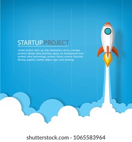 space rocket launch to the sky in startup concept of business or project. vector illustrator paper art