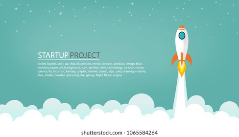 space rocket launch to the sky in startup concept of business or project. vector illustrator