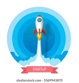 space rocket launch to the sky in startup concept of business or project. vector illustrator paper art