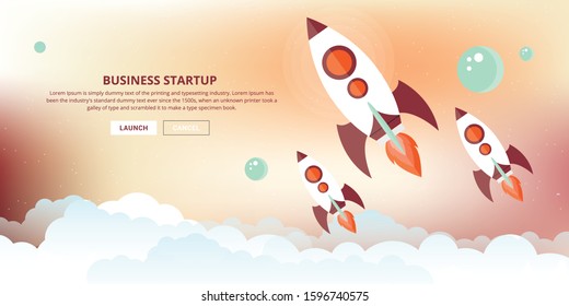 Space rocket launch to the sky in startup concept of business or project.