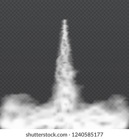 Space Rocket Launch Smoke. Jet Smoky Trail And Foggy Clouds. Rocket Takeoff Contrail Isolated Vector Illustration