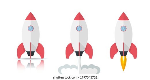 Space rocket launch, spaceship icon in flat design and flat designt business startup launch concept