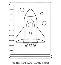 Space rocket launch with stars and planets in a coloring page designed for kids space illustration