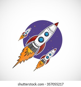 Space rocket launch. Start up and command work concept. Vector illustration. Can be used for presentation, web page, booklet, banner etc.