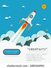 Space rocket launch. Start up concept flat style.Vector illustration.Design elements for a banner, poster,leaflets for business.