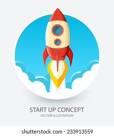 Space rocket launch. Start up concept flat style. Vector illustration. Can be used for presentation, web page, booklet, etc.