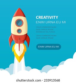 Space rocket launch. Start up concept flat style. Vector illustration. Can be used for presentation, web page, booklet, etc.