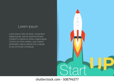 Space rocket launch. Start up concept flat style. Vector illustration. Can be used for presentation, web page, booklet, etc.
