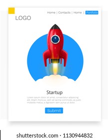 Space rocket launch. Startup creative idea. Landing page concept. Vector illustration