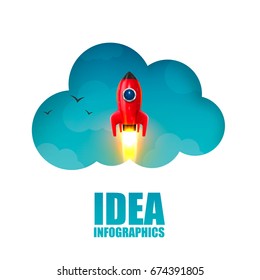 Space rocket launch, Startup creative idea, Rocket isolated white background, Vector illustration