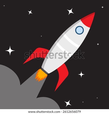 Space rocket launch, technology development innovation space rocket symbol, business launch perfect idea startup. Rocket spaceship concept in flat style