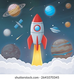 Space rocket launch in universe