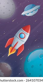 Space rocket launch in universe
