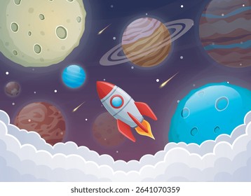 Space rocket launch in universe