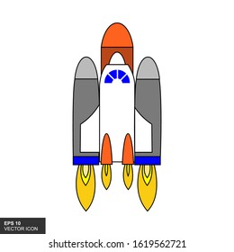 Space rocket launched. Flat style icon design with white background. Vector illustration.