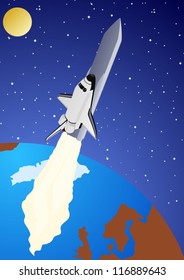 Space rocket launched into space. Night Landscape.
