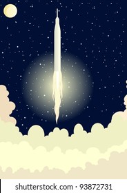 Space rocket launched into space. Night Landscape.