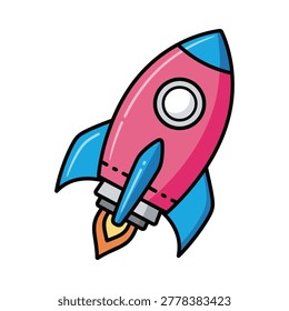 Space rocket launching cartoon icon with blastoff exploration innovation