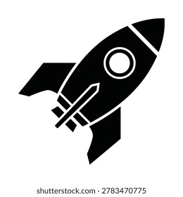 Space rocket launching silhouette icon with exploration astronomy transportati