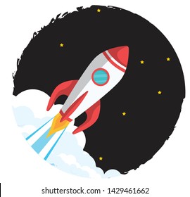 Space Rocket launching to space. Start up Simple Rocket web design, technology template