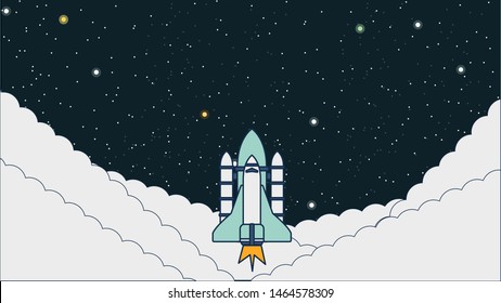 space rocket line art background 
